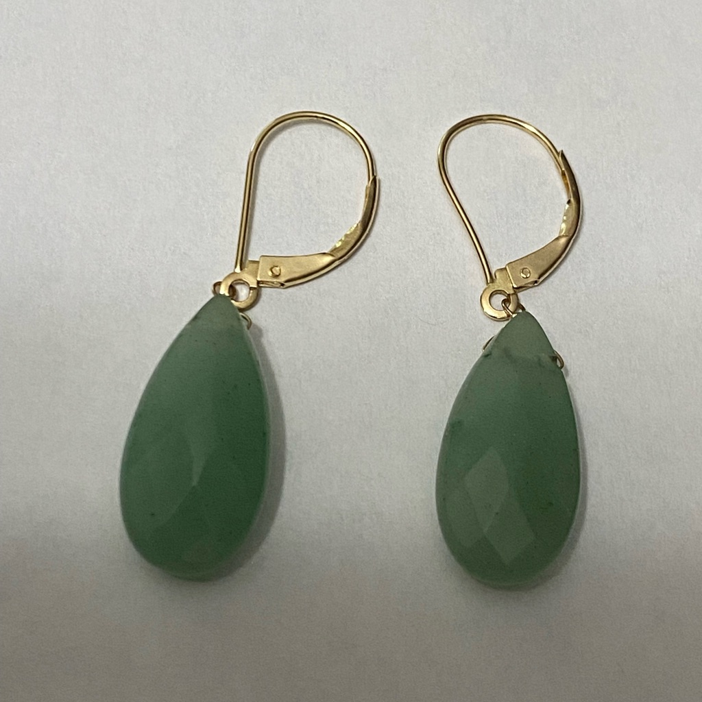 Green Aventurine Vintage Earrings Teardrop Pear Shaped Smooth B 14k Gold